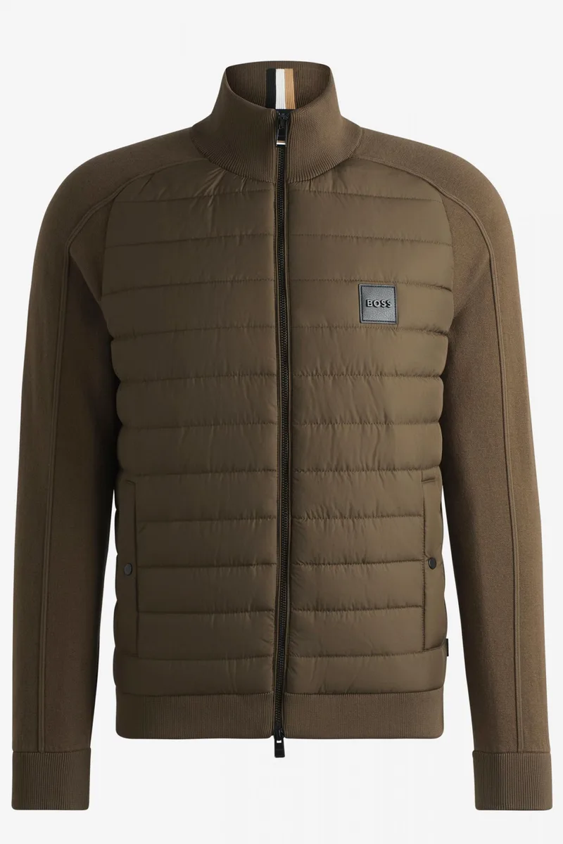 BOSS ΠΛΕΚΤΟ FULLZIP H-ESTERO LOGO ΚΑΦΕ-ΧΑΚΙ