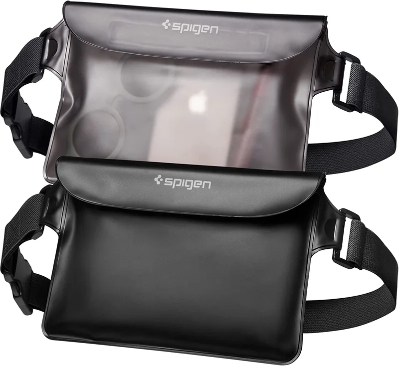 Spigen A620 Aqua Shield Waterproof Pouch Bag - Universal Αδιάβροχη Τσάντα Μέσης - IPX8 - 20 x 12 cm - Solid Black / Transparent Black - 2 Τεμάχια (AMP04531)