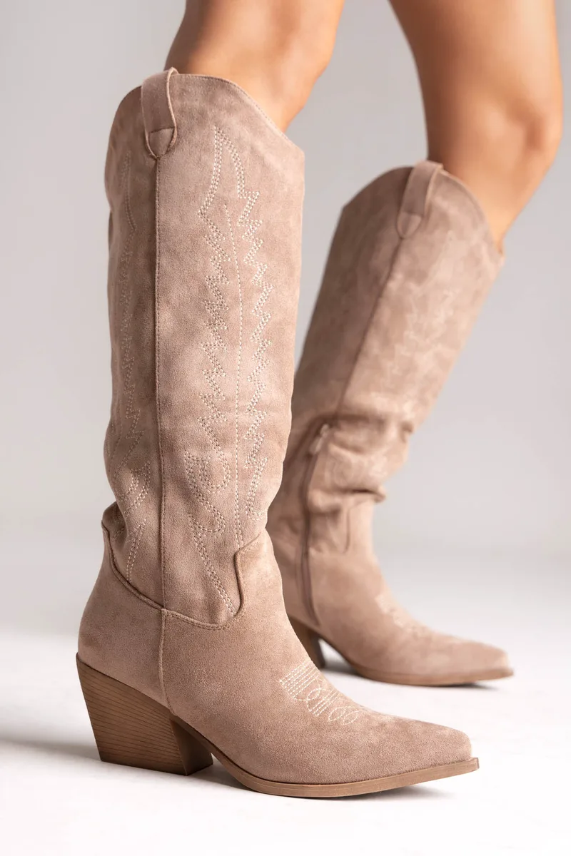 ERYNN Cowboy Boots Block Heel - RXJ-295 - Taupe Suede