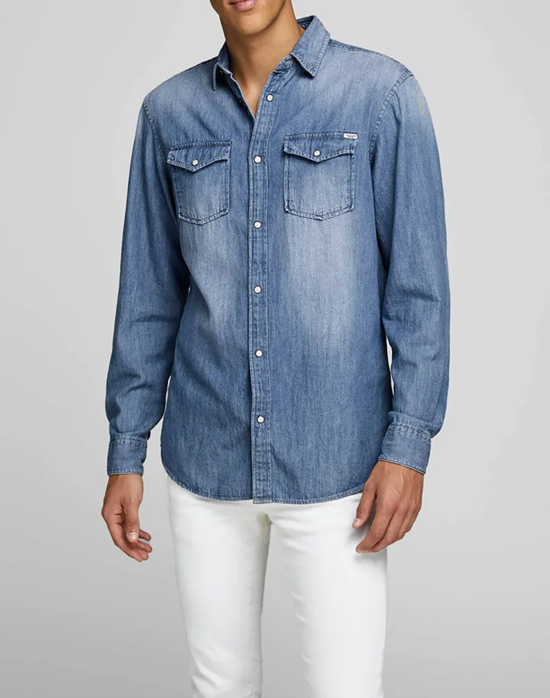 JACK&JONES ΠΟΥΚΑΜΙΣΟ JJESHERIDAN SHIRT L/S NOOS 12138115-Medium Blue Denim DenimBlue