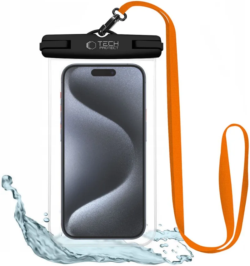 Tech-Protect UWC7 - Universal Αδιάβροχη Θήκη για Smartphone έως 6.9'' - IPX8 - Black / Πορτοκαλί (5906302309573)