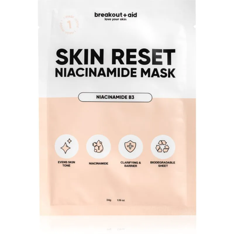breakout + aid Skin Reset Niacinamide Mask φύλλο μάσκας με νιασιναμίδη 34 γρ