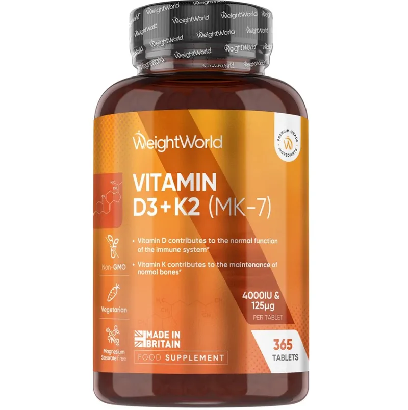 Vitamin D3 4000iu + K2 MK7 125mg 365caps WeightWorld