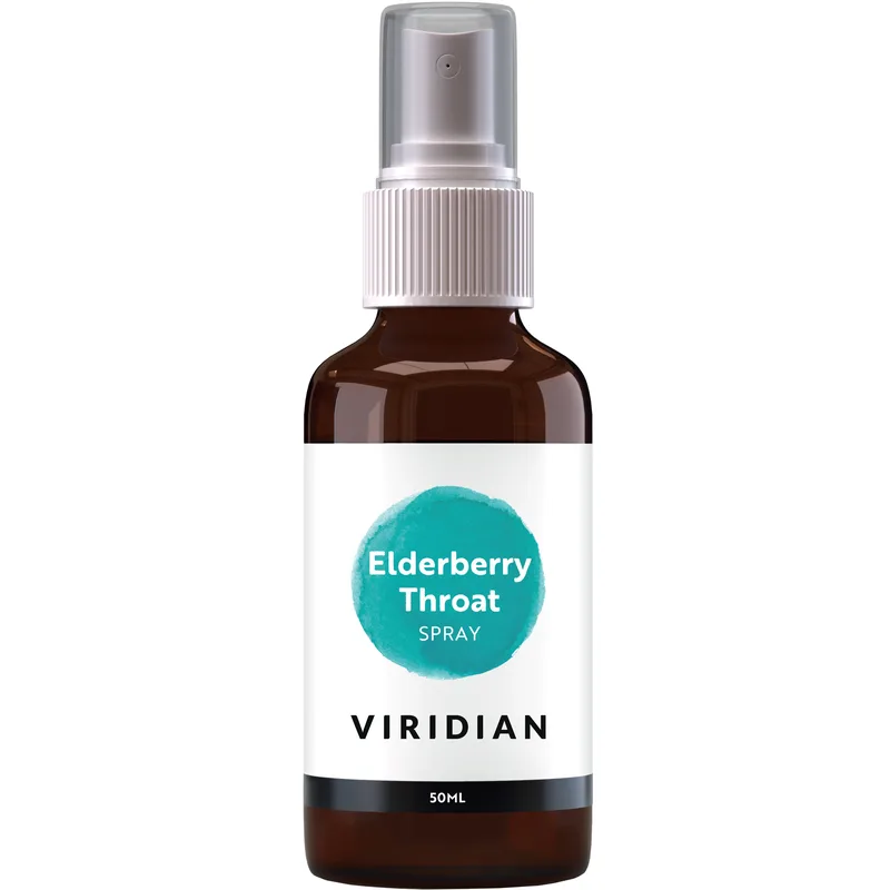 Viridian Organic Elderberry Throat Spray Συμπλήρωμα Διατροφής Εκχυλίσματος Σαμπούκου με Μέλι Μανούκα & Ρίζα Αλθαίας σε Μορφή Spray για Άμεση Ανακούφιση από Πονόλαιμο & Ξηρό Βήχα 50ml
