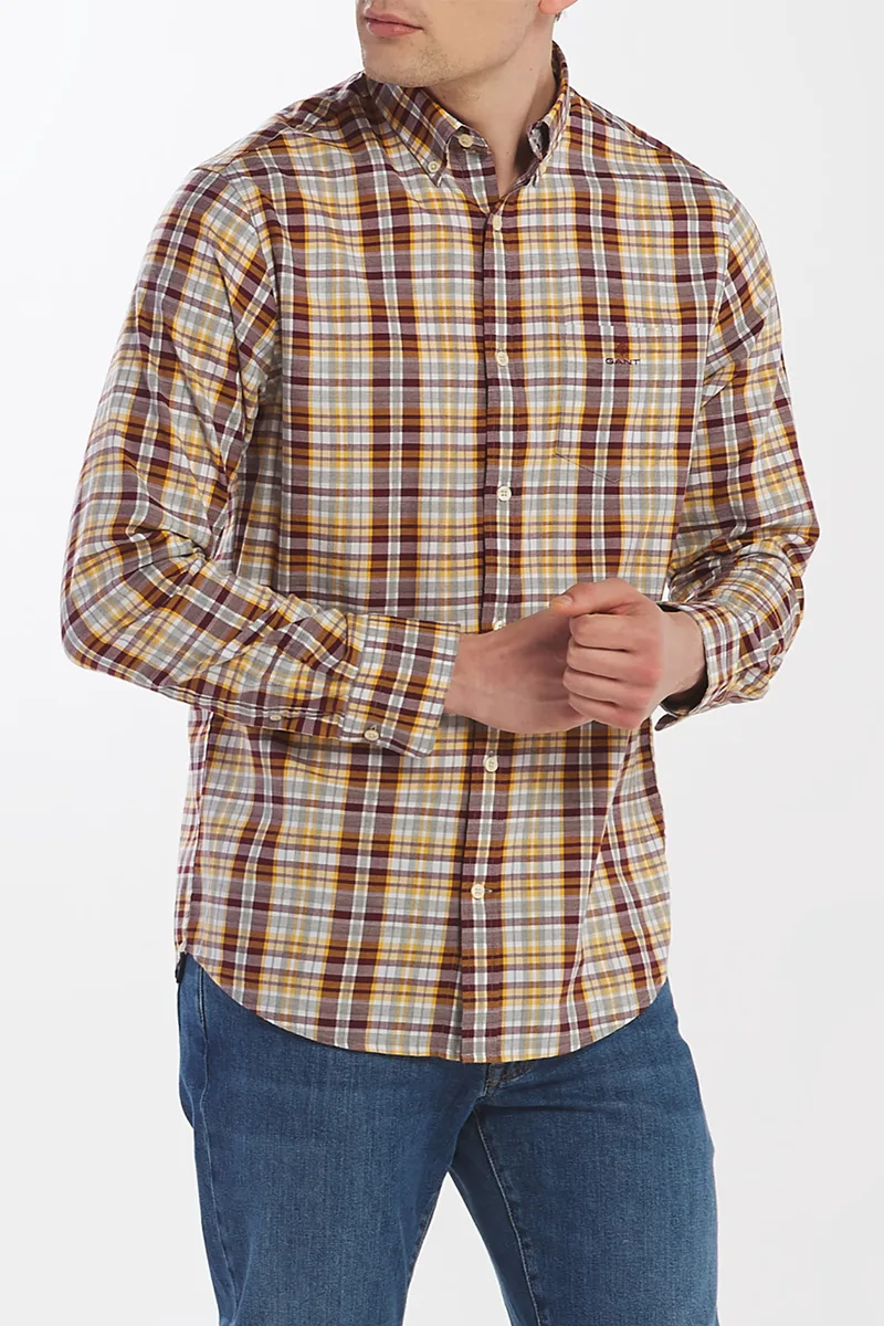 Gant ανδρικό καρό πουκάμισο Regular Winter Twill Melange Plaid - 3011430 Καφέ