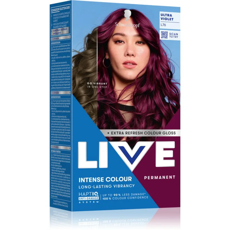 Schwarzkopf LIVE Intense Colour μόνιμη βαφή μαλλιών απόχρωση L76 ultra Violet 1 τμχ