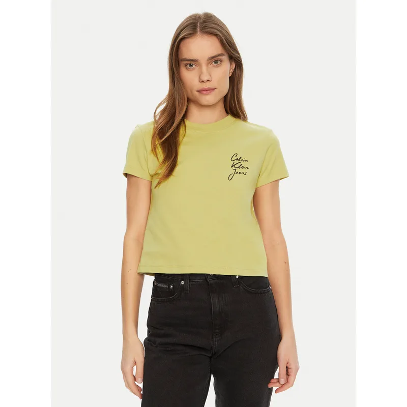 Calvin Klein Jeans T-Shirt Script Institutional J20J224984 Πράσινο Slim Fit