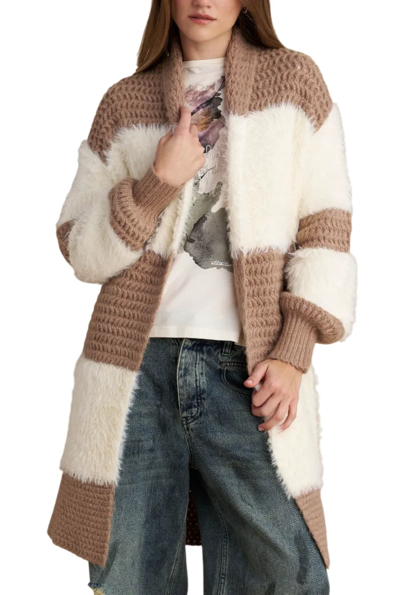 Ζακέτα Attrattivo Πλεκτή Μακριά 9P22981-BEIGE Γυναικείο