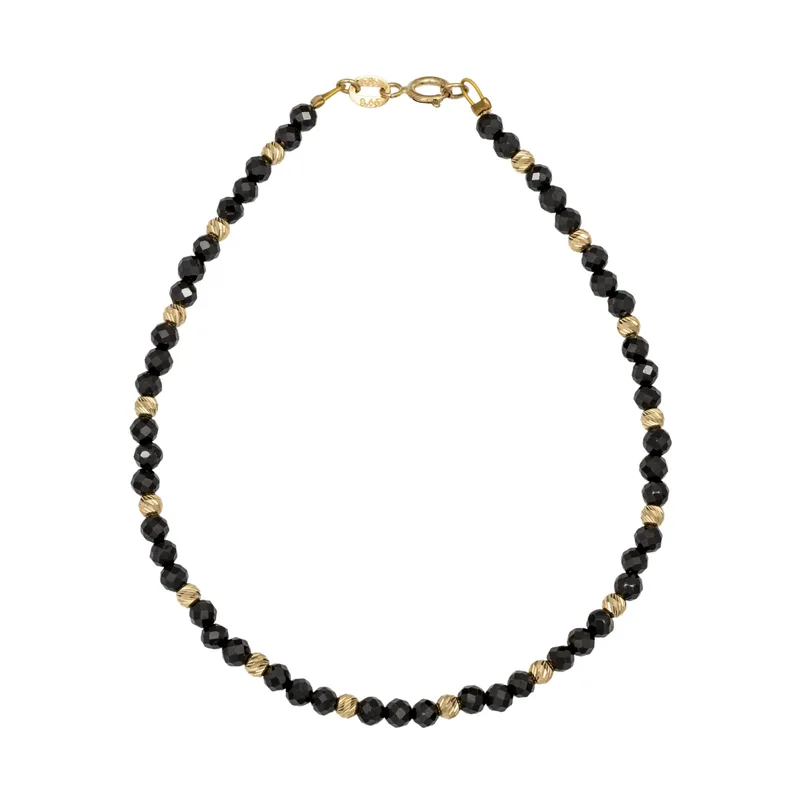 Βραχιόλι Κ14 με Black Spinel και διαμανταρισμένες μπίλιες 052918 052918 Χρυσός 14 Καράτια