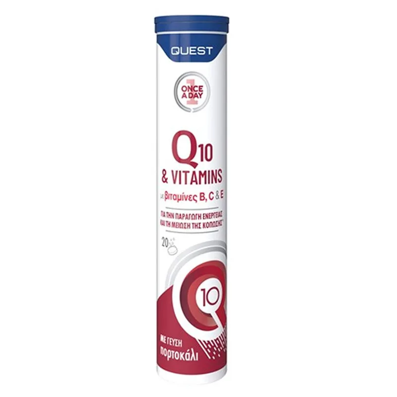Quest Q10 & Vitamins B, C & E Συμπλήρωμα Διατροφής με Q10 & Βιταμίνες B, C και E για Ενέργεια & Τόνωση με Υπέροχη Γεύση Πορτοκάλι 20 Effer.tabs