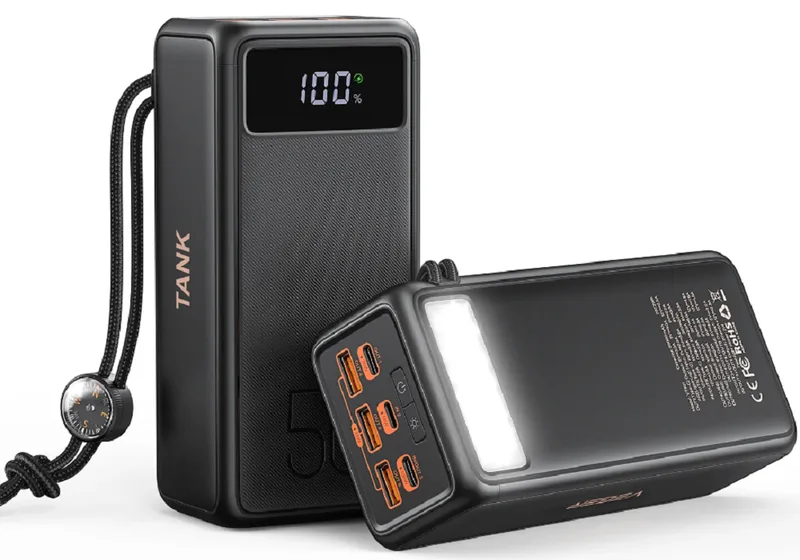 Veger Tank Boost PowerBank με Ψηφιακή Οθόνη LED / Φακό & Πυξίδα - Φορητή Μπαταρία Φόρτισης με 3 x USB-Α / 2 x Type-C - 56000mAh - 100W - Black (VP5001C)