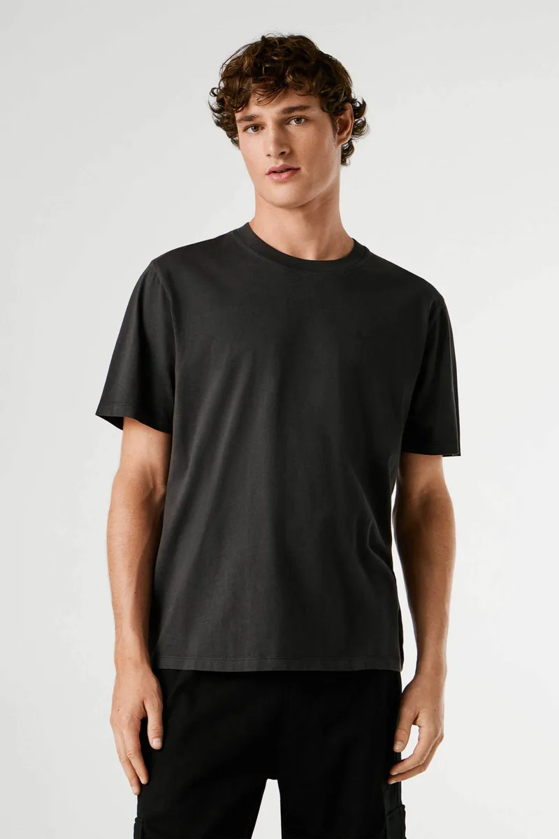 Pepe Jeans ανδρικό T-shirt μονόχρωμο με διακριτικό logo print "Jacko" - PM508664 Μαύρο