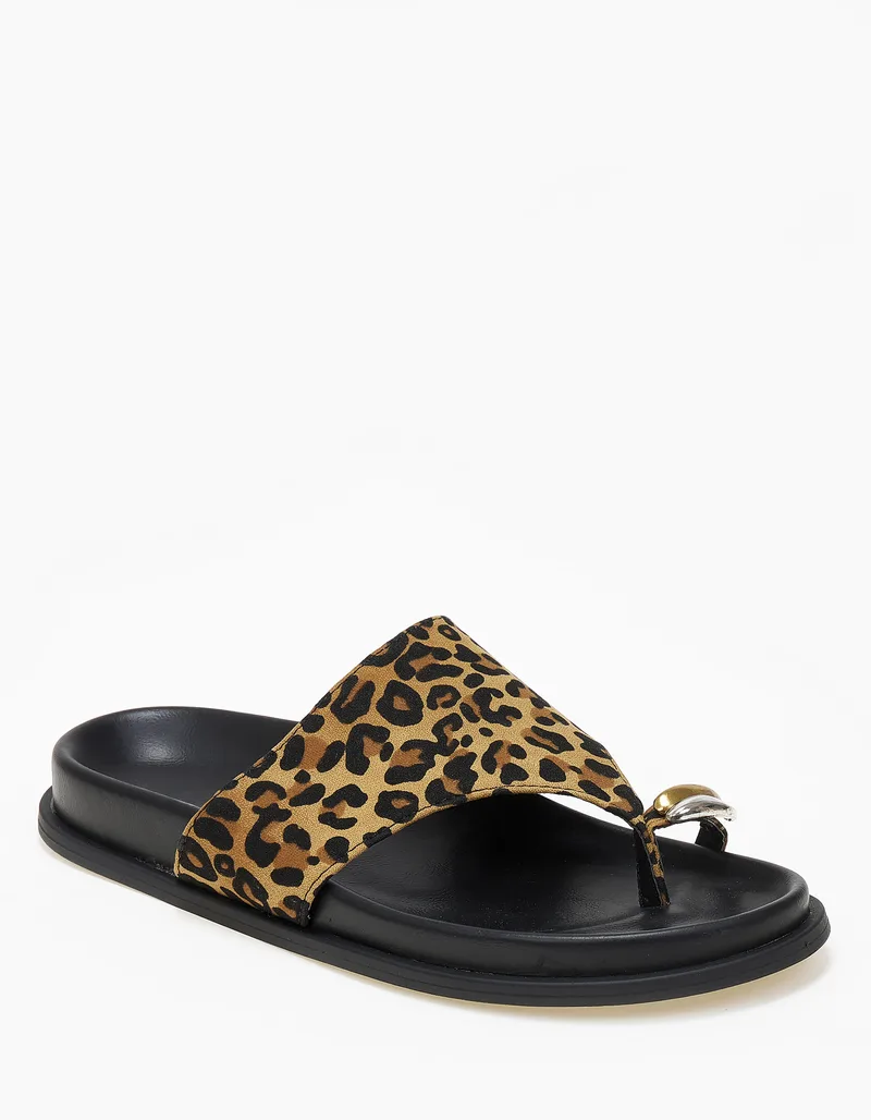 Σανδάλια flatform με suede υφή και toe ring - Λεοπάρ