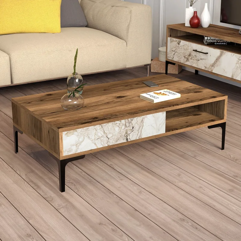 Τραπεζάκι Σαλονιού Istanbul - Walnut, White Marble 845Hct5267 105x32,6x60 cm