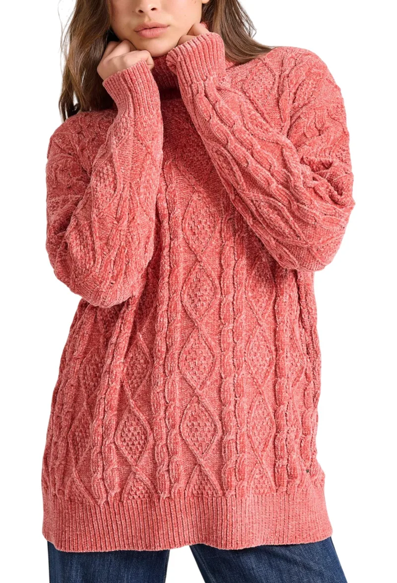 Πουλόβερ Funky Buddha Σενίλ Loose Fit FBL010-113-09-MINERAL RED Γυναικείο