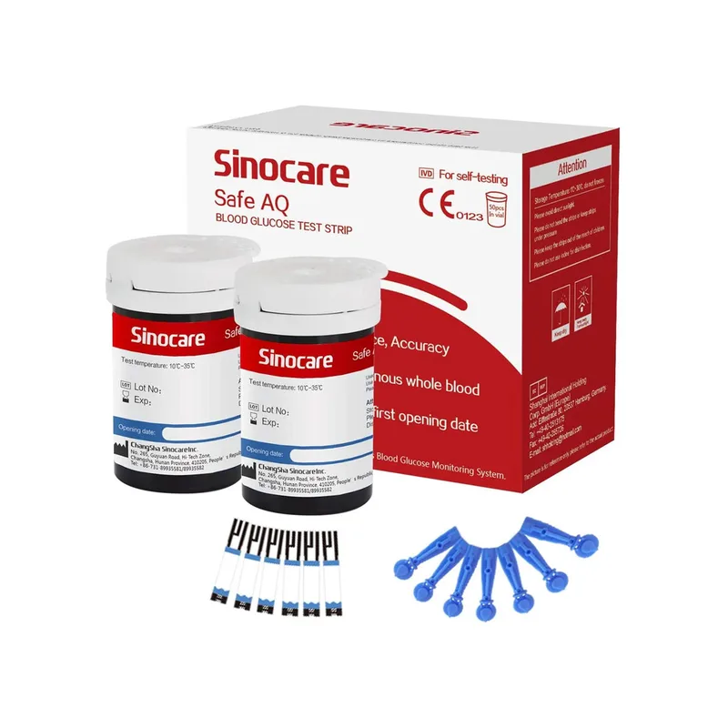 Sinocare Safe AQ Air Bluetooth Blood Sugar Monitor | No Meter+only 50pcs×(strips+lancets) | mg/dL