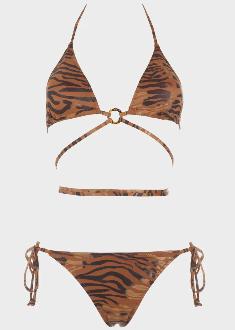 Σετ bikini τριγωνάκι animal print .Καλύπτει B Cup COPPER