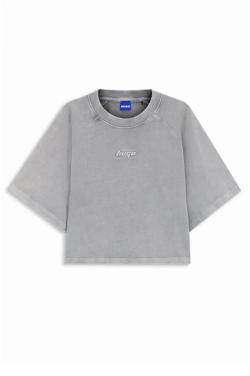 HUGO BLUE T-SHIRT CROPPED DORLINA_B_1 LOGO ΓΚΡΙ