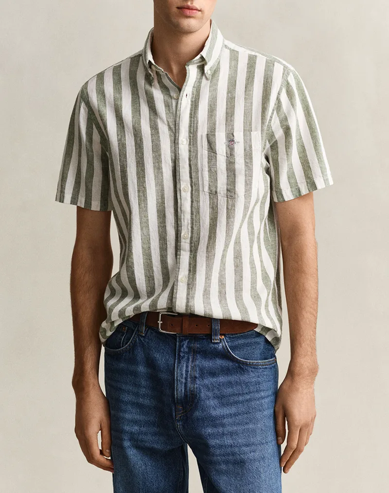 GANT ΠΟΥΚΑΜΙΣΟ ΚΜ REG COTTON LINEN STRIPE SS SHIRT 3G3260020-379 Khaki