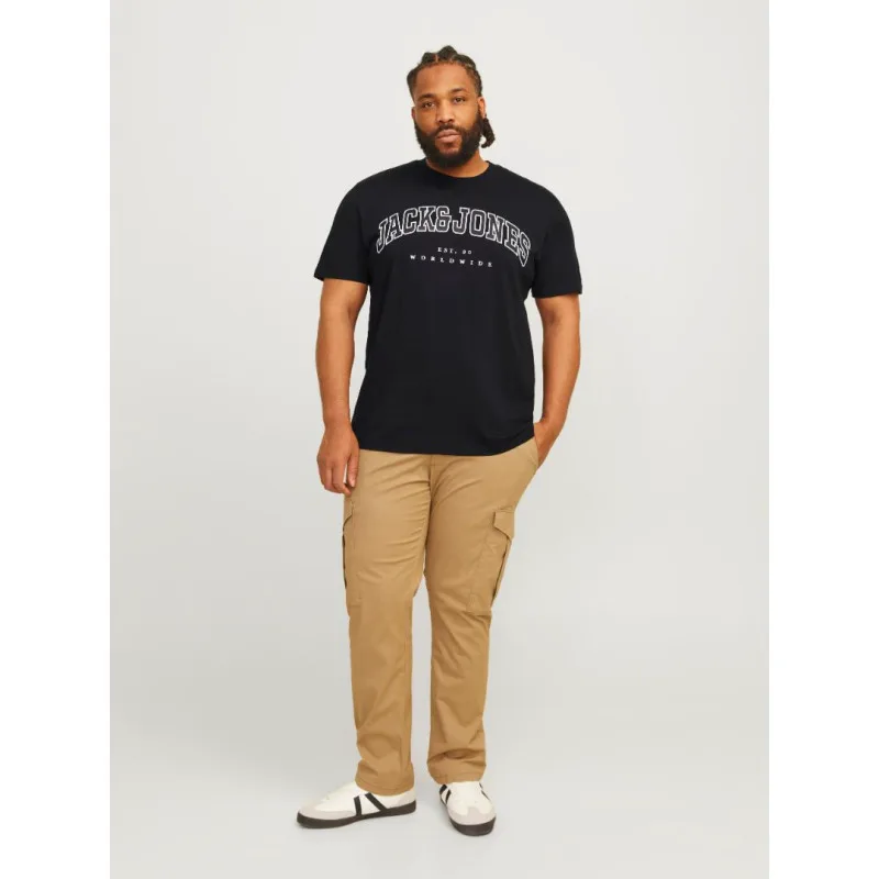 Jack & Jones "Caleb Varsity" T-shirt σε Plus fit γραμμή,με μεταξοτυπία - Black