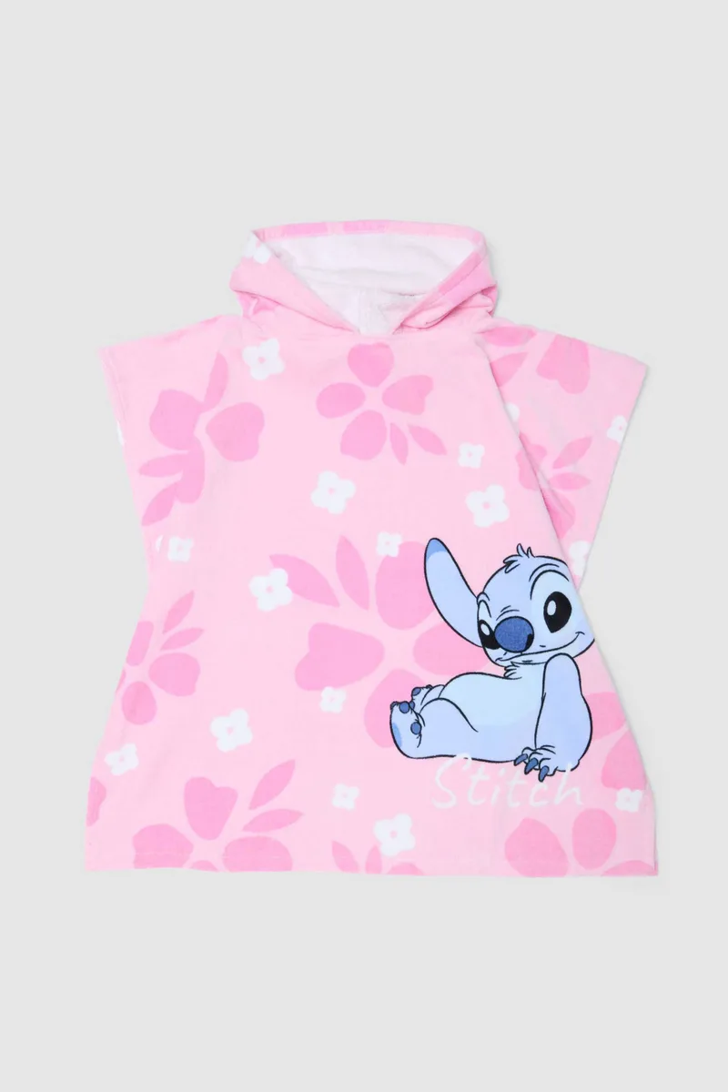 OVS βρεφικό πόντσο παραλίας με Lilo & Stitch print και κουκούλα - 002682511 Ροζ
