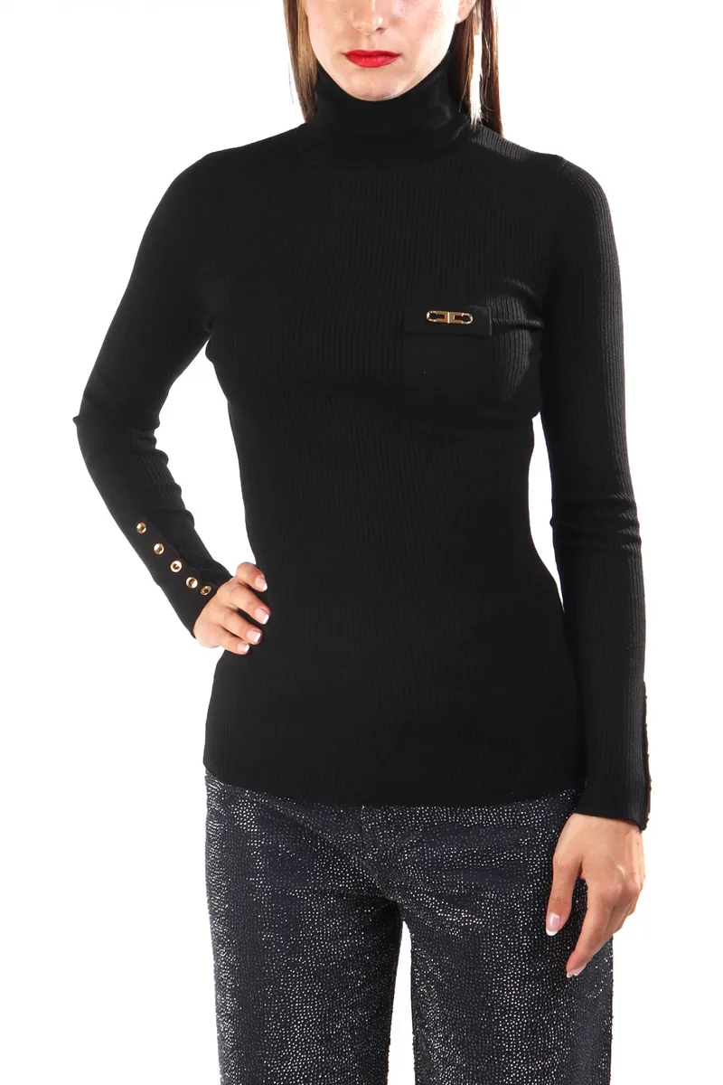 ELISABETTA FRANCHI ΠΛΕΚΤΟ ΖΙΒΑΓΚΟ RIBBED ΧΡΥΣΕΣ ΛΕΠΤΟΜΕΡΕΙΕΣ
