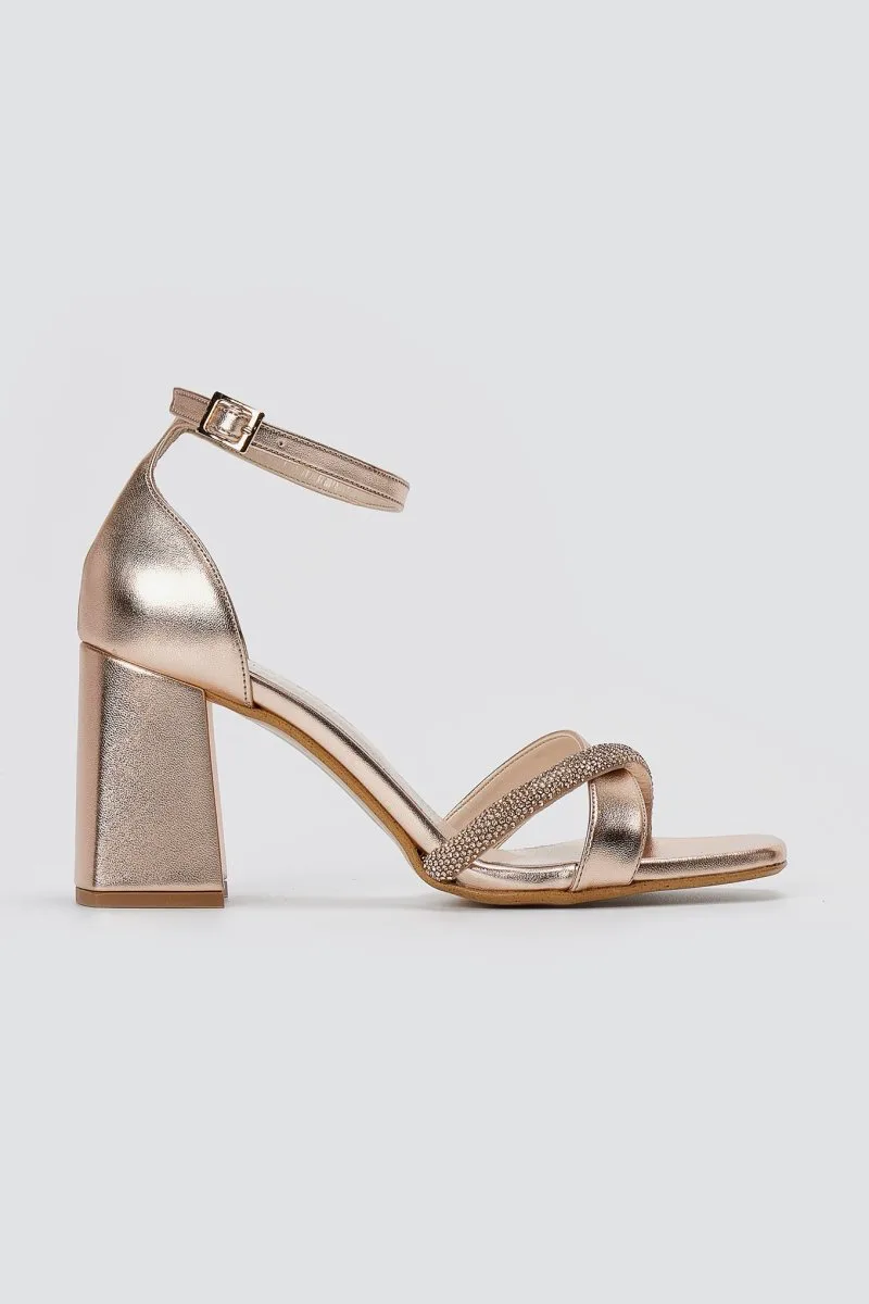TFP Rhinestone Strap Sandals - 1630 - Matte Rose Χρυσό