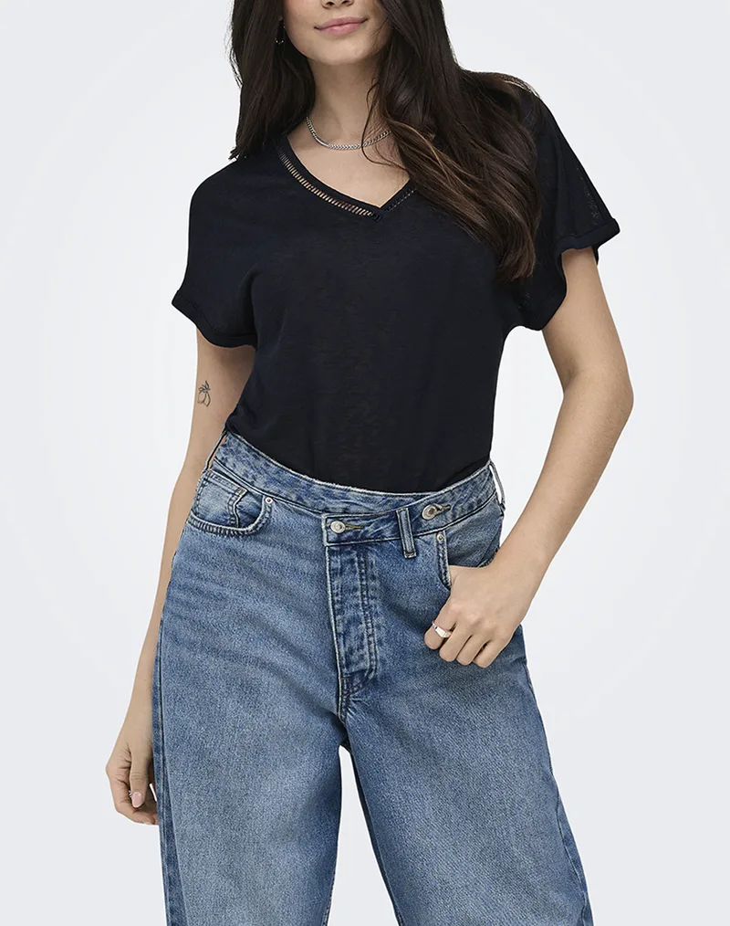 ONLY ONLPENNY S/S BATSLEEVE V-NECK TOP JRS 15371500-Navy Blazer MidnightBlue