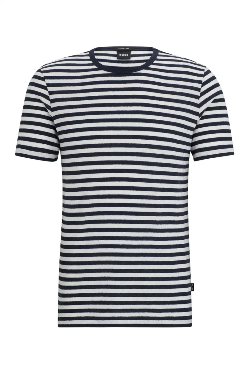 BOSS T-SHIRT ΛΙΝΟ ΡΙΓΕ TIBURT 457 ΜΠΛΕ-ΛΕΥΚΟ