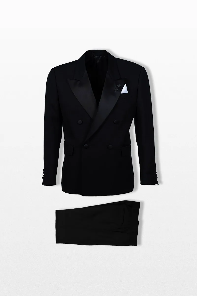 LARDINI Ανδρικό Μαύρο Double Breasted Shawl Lapel Suit