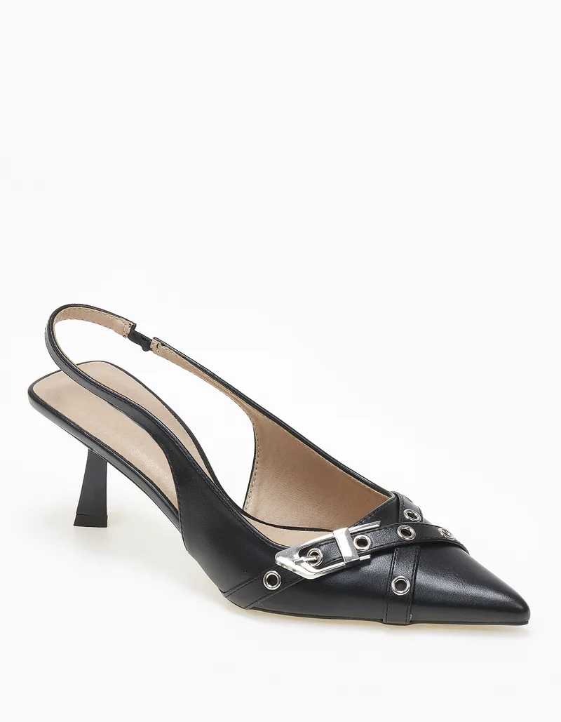 Μυτερές slingback γόβες με μεταλλικές λεπτομέρειες - Μαύρο