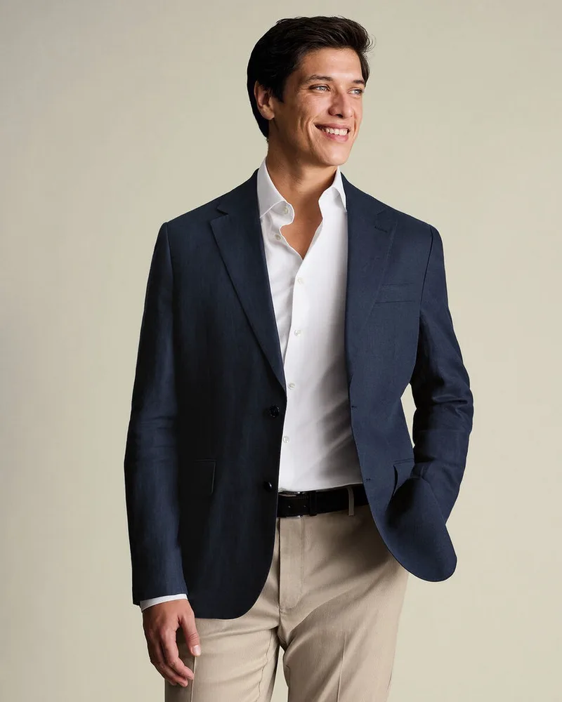 Charles Tyrwhitt Ανδρικό Σακάκι Regular Fit Με Πέτο Notch Από Λινό