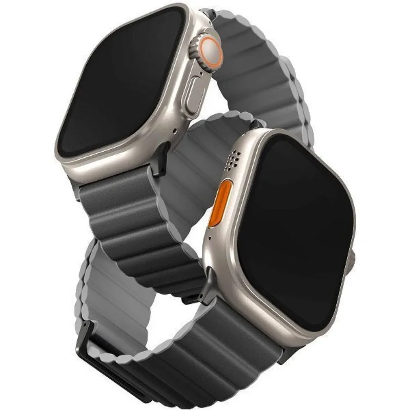 Λουράκι Apple Watch Ultra/SE/11/10/9/8/7/6/5/4 (49/46/45/44mm) Uniq Revix Premium Edition Αναστρέψιμο Μαγνητικό από Premium Σιλικόνη & Δέρμα - Charcoal / Ash Grey (UNIQ-45MM-REVPCHRAGRY)