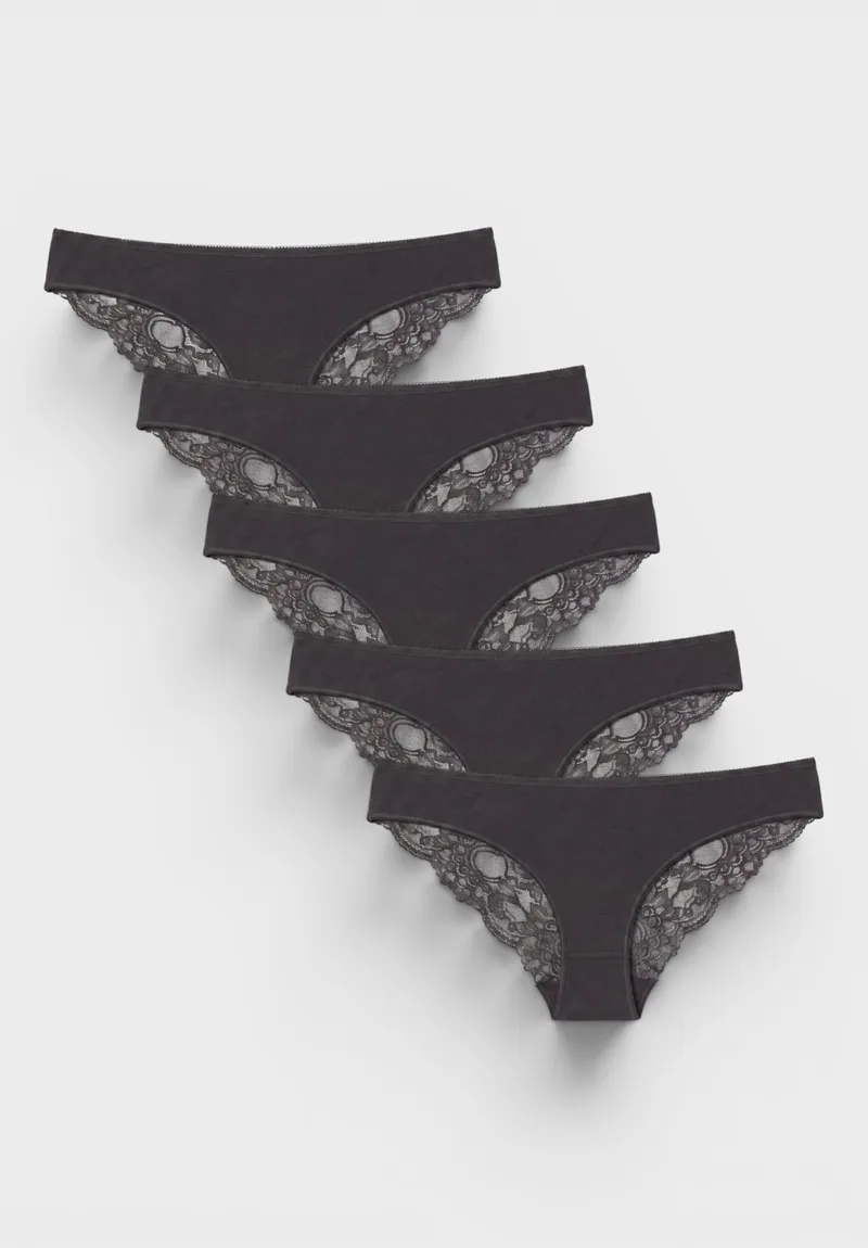 Sexen Cotton Lace Γυναικείο Bikini Slip με Δαντέλα 5 Black Pack 95% Βαμβάκι 5% Λύκρα SXN6008-38-Μαύρο