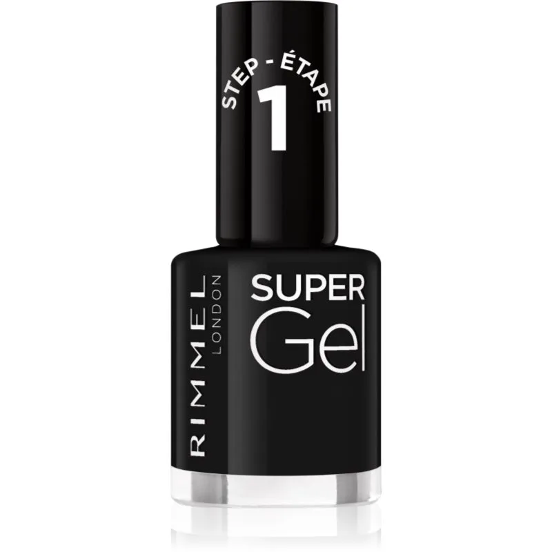 Rimmel Super Gel τζελ βερνίκι νυχιών χωρίς τη χρήση των UV/LED λαμπτήρων απόχρωση 070 Black Obsession 12 ml