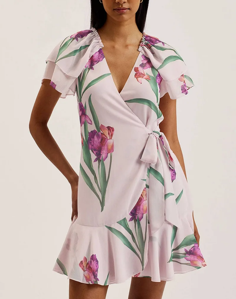 TED BAKER FASNIA Angel Sleeve Wrap Mini Dress 276317-lt LightPink