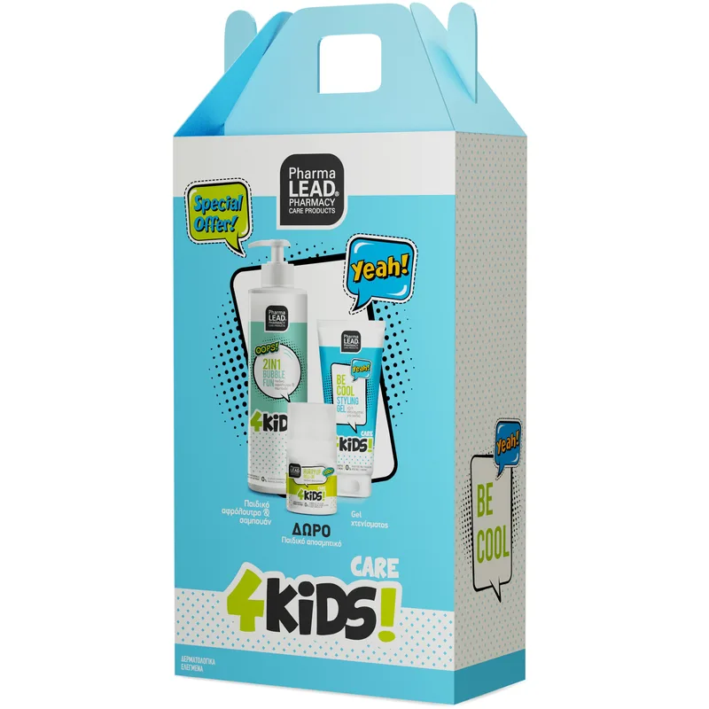 Pharmalead Πακέτο Προσφοράς 4Kids Boy Care 2in1 Bubble Fun 500ml & Be Cool Styling Gel 100ml & Δώρο Hurry up Roll on 50ml