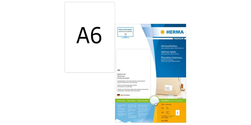 HERMA Adressetiketten Premium A6 weiß 105x148 mm 800St.