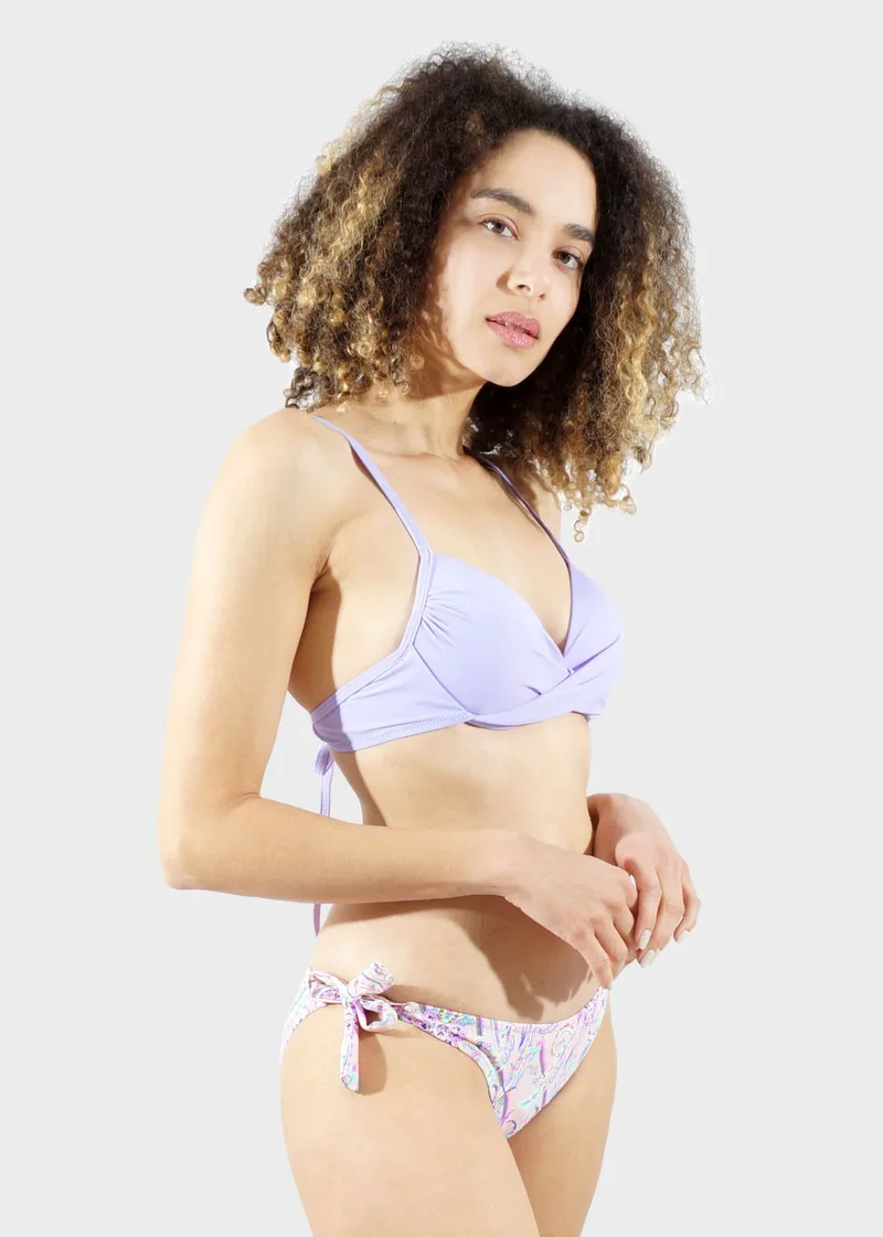 Γυναικείο set bikini αποσπώμενη ενίσχυση bikini all print κανονική γραμμή δετό στο πλάϊ. Cup B ΛΙΛΑ