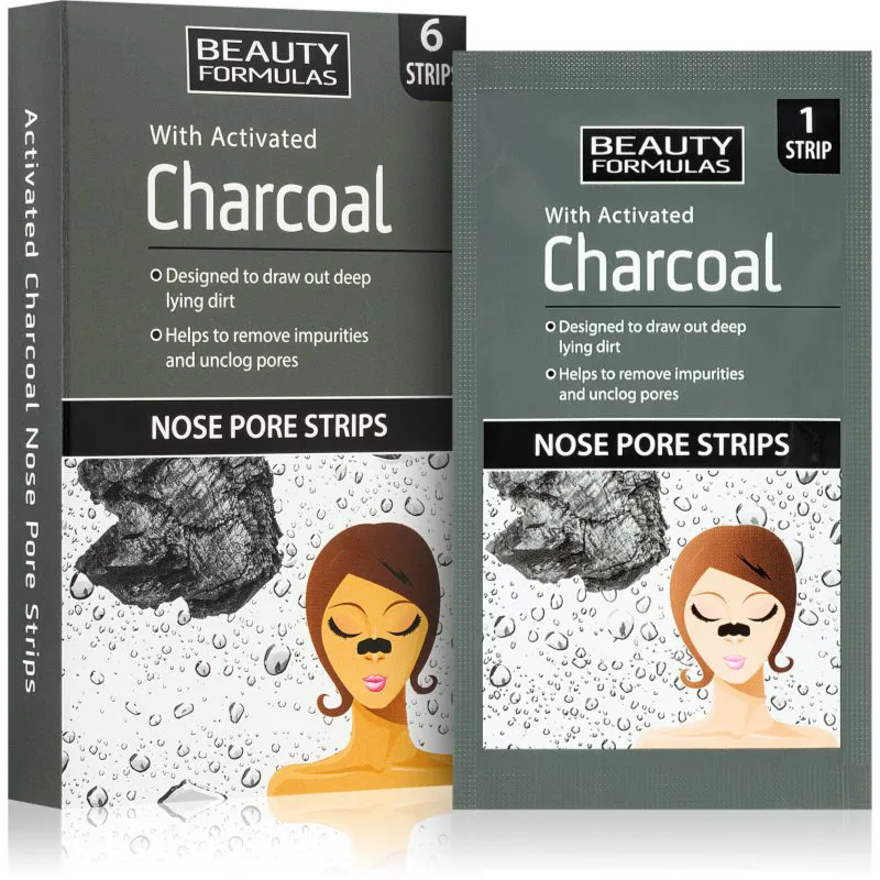 Beauty Formulas Charcoal καθαριστικό έμπλαστρο για φραγμένους πόρους στη μύτη 6 τμχ