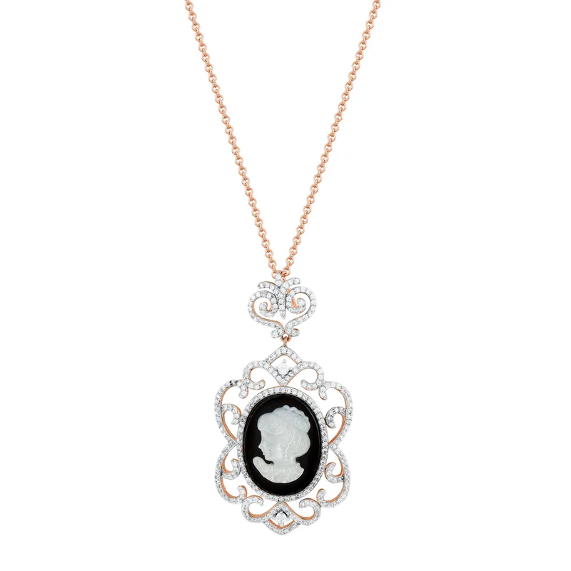Κολιέ Cameo από Ροζ Επιχρυσωμένο Ασήμι KL1300