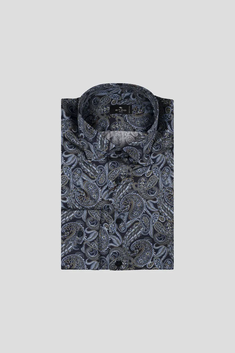 ETRO Ανδρικό Μπλε Navy Blue Shirt with Paisley Pattern
