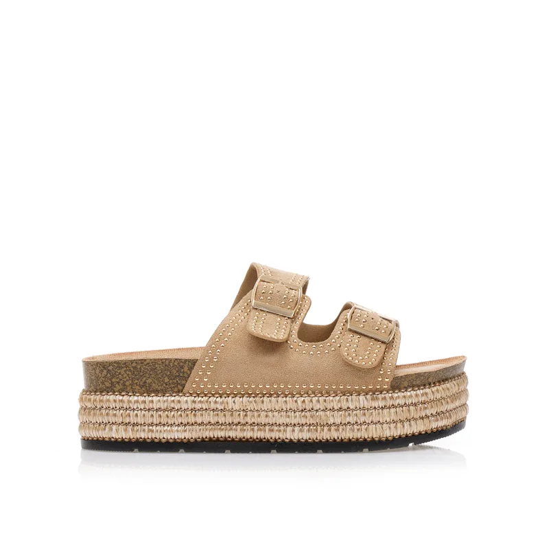 Flatforms πούρο σουέτ με χρυσά τρουκς ΠΟΥΡΟ