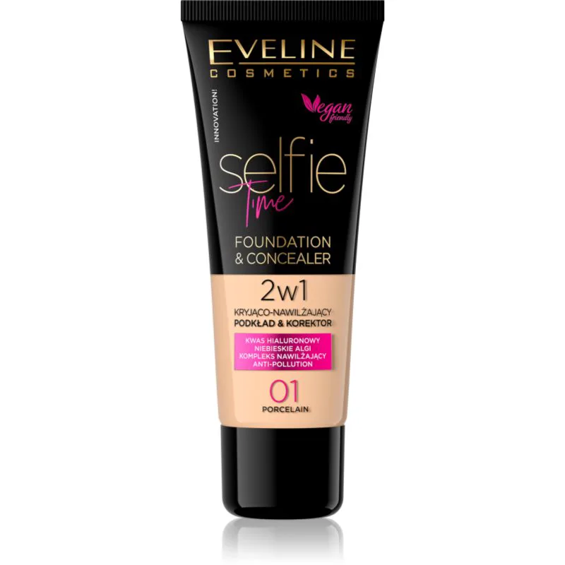 Eveline Cosmetics Selfie Time μεικ απ και διορθωτής 2 σε 1 απόχρωση 01 Porcelain 30 μλ