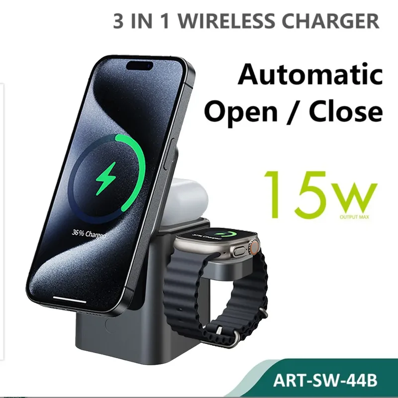Siipro 3in1 MagSafe 15W Wireless Cube Charging Station Black (SW-44B)