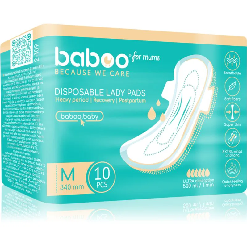 Baboo Postpartum Maternity Pads σερβιέτες λοχείας μιας χρήσης μέγεθος M 10 τμχ