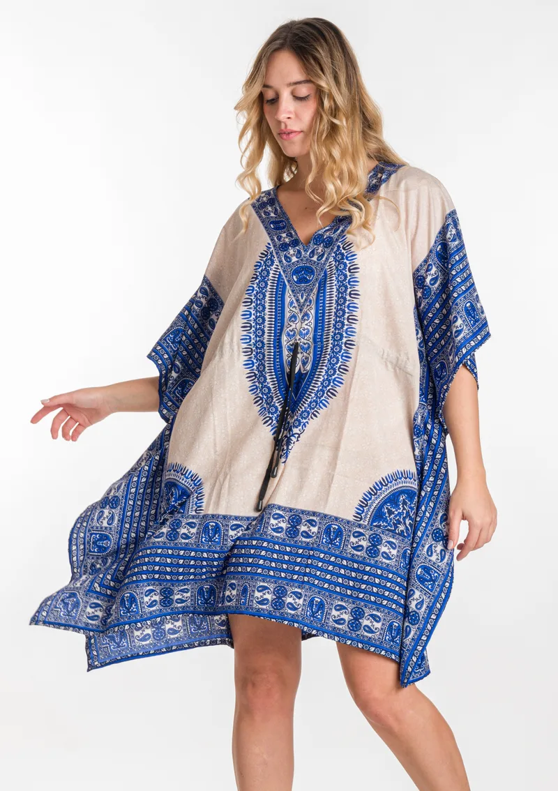 Κοντό Καφτάνι Boho Με Ρυθμιζόμενη Μέση - Πολύχρωμο