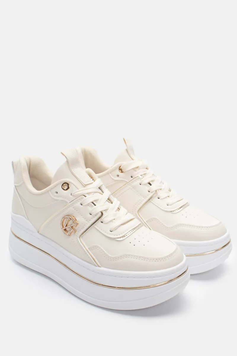Sneakers Δίσολα με Διακοσμητικό Από Strass - Μπεζ