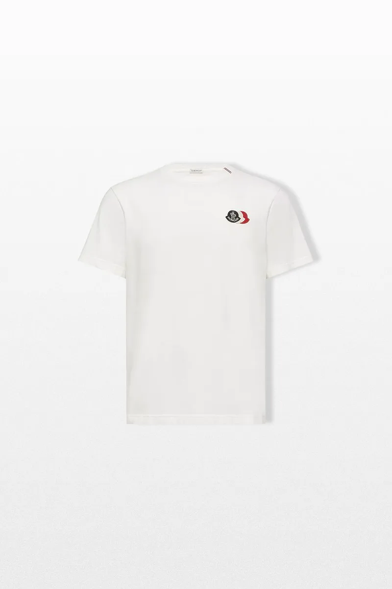 MONCLER Ανδρικό Λευκό Embroidered Tricolor Logo T-Shirt