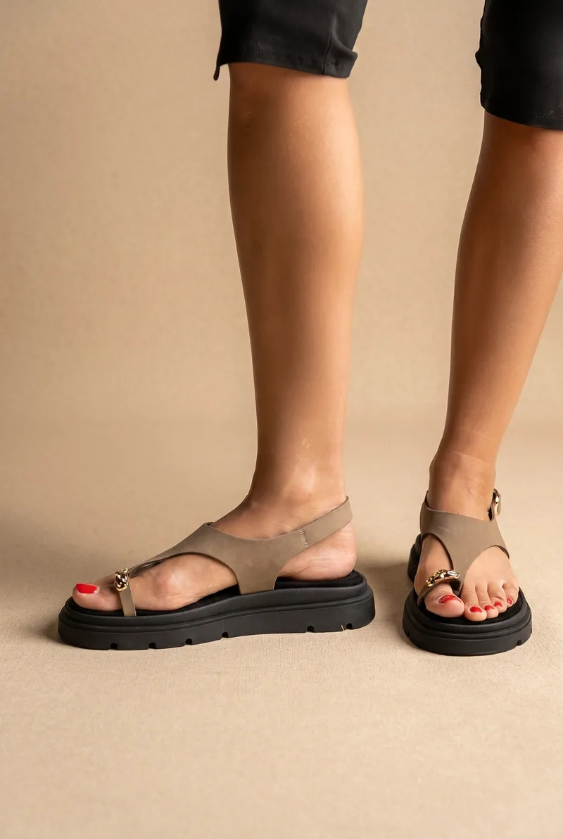 TFP Flatform σανδάλια με δάχτυλο και λουράκι T - 4595 - Khaki
